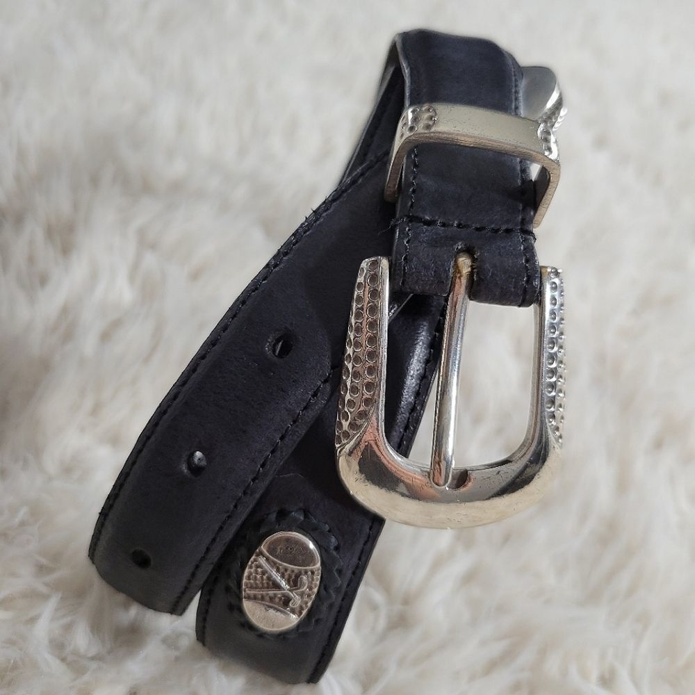 Golf Belt Genuine Leather Black Silver 34